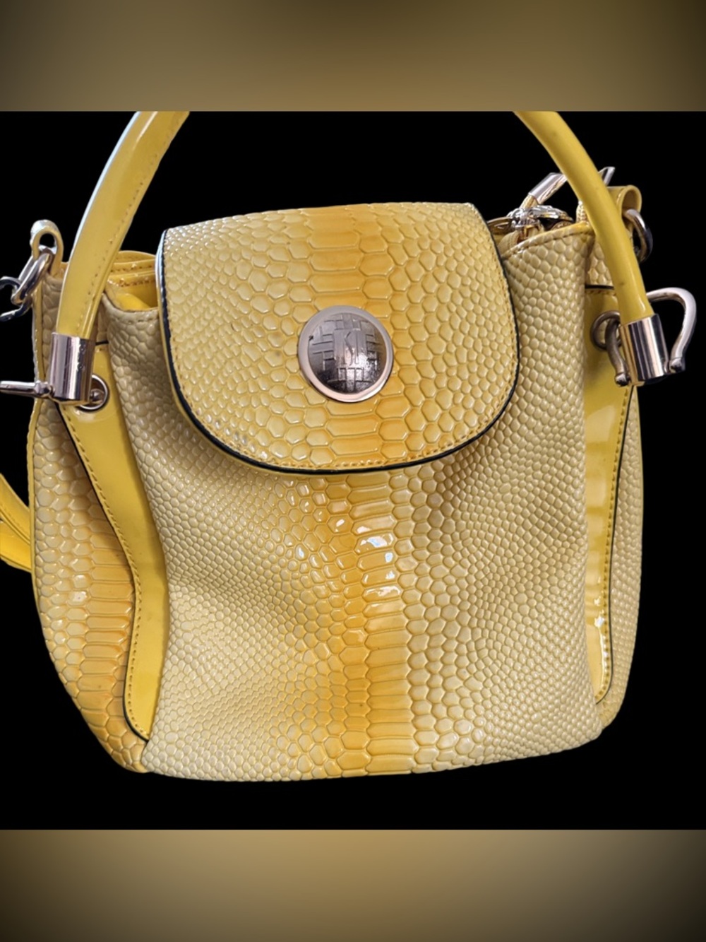 Haiying Snider Bright Yellow Snake Embossed Faux Leather Satchel Shoulder Bag - Picture 2 of 14